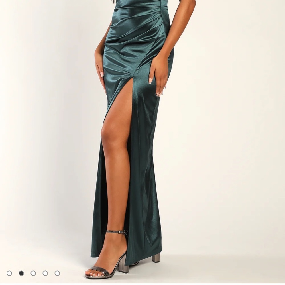 Worn once: Magic Memories Dark Teal Blue Satin Sleeveless Maxi Dress